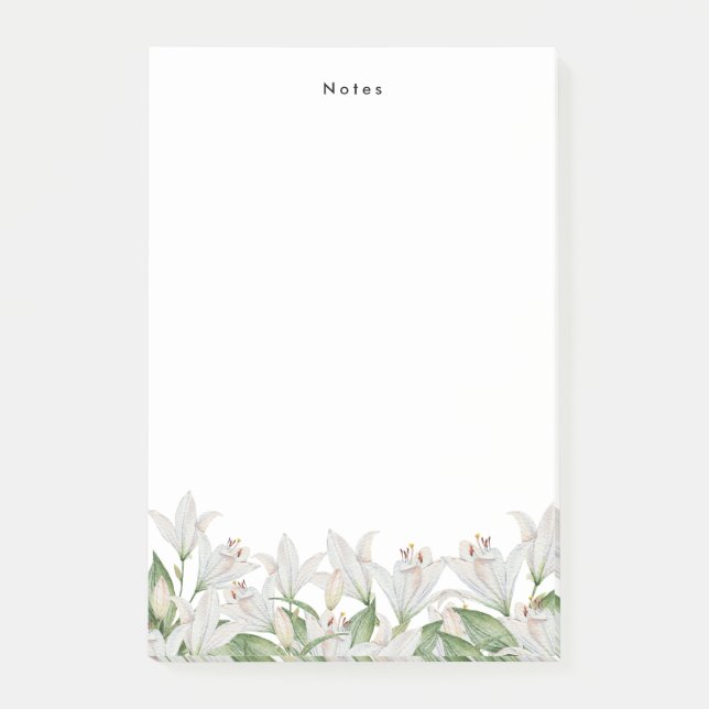 Bloco De Notas Lily Watercolor White Spring Flowers Personalizada (Frente)