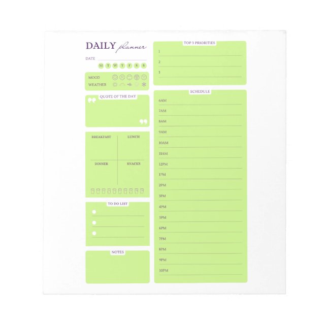Bloco De Notas Lime Green Minimalist Daily Planner Template (Frente)