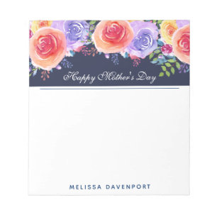 Bloco De Notas Limite das Flores de Cores de Água do dia de as mã