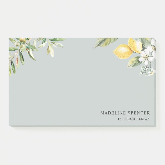 Bloco De Notas Limões de Aquarela e Azeitonas Sage Verde (Frente)