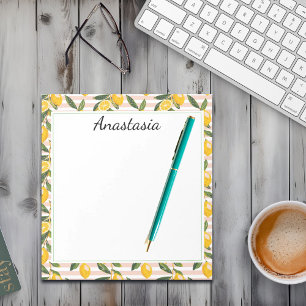 Bloco De Notas Limões e Gingham Amarelo-Rosa