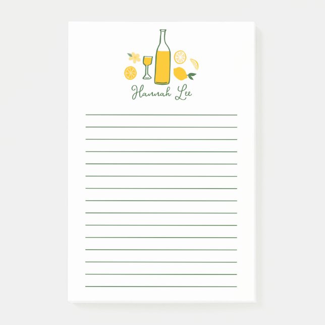 Bloco De Notas Limões Limoncello Nome Personalizado Fofo (Frente)