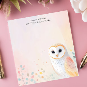 Bloco De Notas Linda Coruja de Celeiro Plumas Pastel Nome Persona