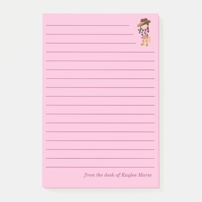 Bloco De Notas Linda Cowgirl Personalizada Com Linhas Rosa Para C (Frente)