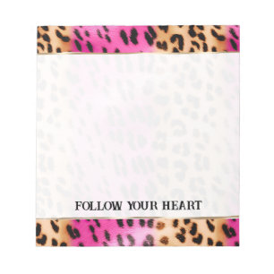 Bloco De Notas Linda Creme Rosa Rosa, Dourada Impressão Leopardo