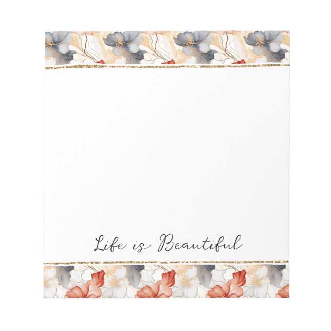 Bloco De Notas Linda feminina Peach Blue e White Floral (Frente)
