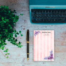 Bloco De Notas Linda flor roxa e listras cor-de-rosa macia 4"x6"