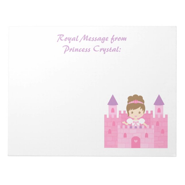 Bloco De Notas Linda Menina Princesa no Castelo Rosa (Frente)