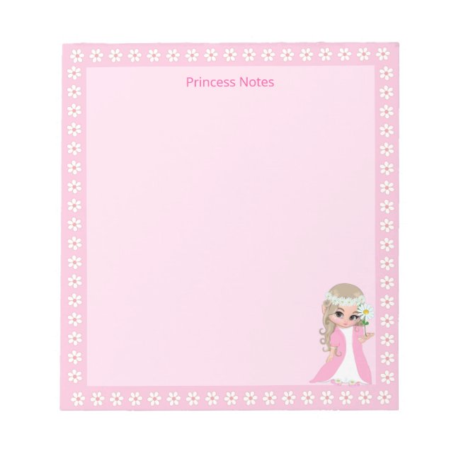 Bloco De Notas Linda Princesa Fada em Simples Rosa Claro (Frente)