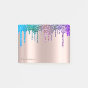 Bloco De Notas Linda Rosa Elegante Glitter Ombre Gotas