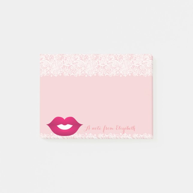 Bloco De Notas Lindo Adorável  Elegante Feminino, Renda, Lábios (Frente)