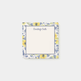 Bloco De Notas Lindo Azul Poeirento Flores Amarelas Creme Feminin