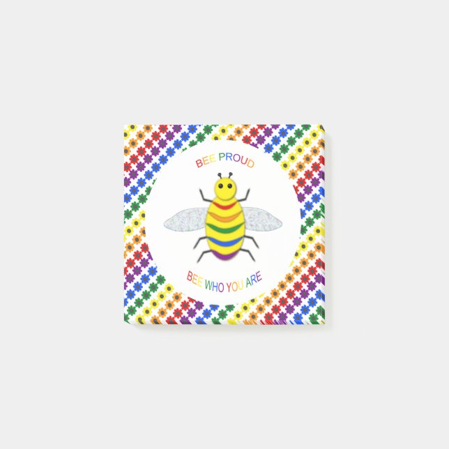 Bloco De Notas Lindo Bee e Flores Arco-íris Orgulhosamente LGBT (Frente)