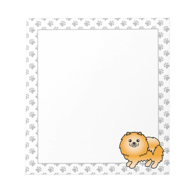 Bloco De Notas Lindo cachorro de desenho animado Pomerânia laranj (Frente)