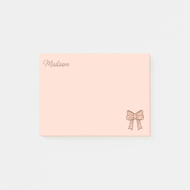 Bloco De Notas Lindo Laço Preppy Coquette Menina Rosa Com Nome  (Frente)