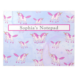 Bloco De Notas Lindo padrão de unicórnio rosa com nome personaliz