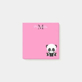 Bloco De Notas Lindo Panda Sentado Monograma Rosa