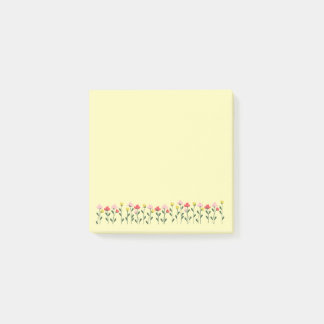 Bloco De Notas Lindo Post Floral em Amarelo Pastel Cottagecore