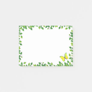 Bloco De Notas Lindo Quadro de Borboleta Amarela e Folha Verde