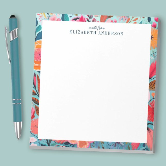 Bloco De Notas Lindo Quadro Floral Botânico Feminino (A pretty custom notepad with a bright colorful floral border. Personalize it with your name.)