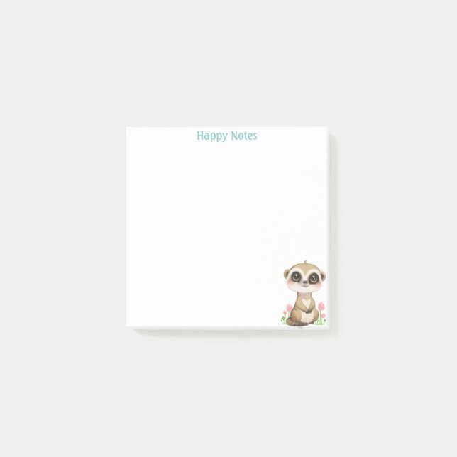 Bloco De Notas Lindo Suricata e Flores Personalizado (Frente)