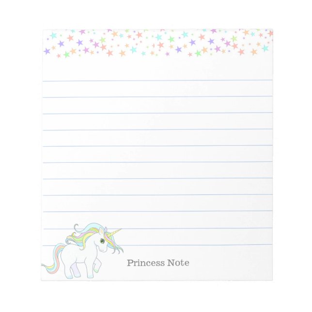 Bloco De Notas Lindo Unicórnio Mágico & Estrelas Pastel Multicolo (Frente)