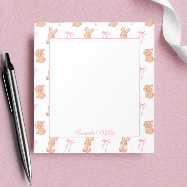Bloco De Notas Lindos Arcos de Coquete Rosa  Coelhinhos Nome Pers (Criador carregado)