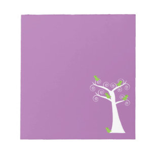Bloco De Notas Lindos Pássaros Verde Lima Caprichosos Árvore Roxo