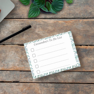 Bloco De Notas Lined To Do List Blue Green Foliage Rectangle