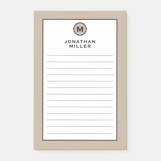 Bloco De Notas Links de Monograma de Tendy Beige Moderna (Frente)