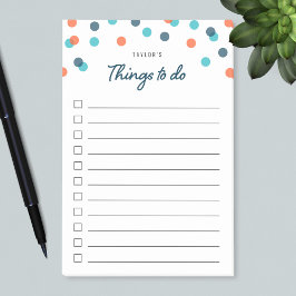 Bloco De Notas Lista de Coisas de Confetti Laranja Azul Escuro a 