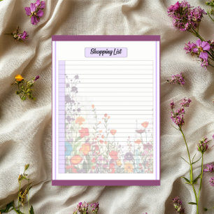 Bloco De Notas Lista de Compradas do Jardim Roxo Blooming
