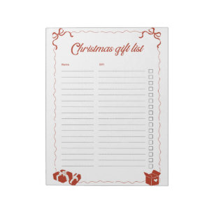 Bloco De Notas Lista de Compras de Presentes de Natal Minimalista