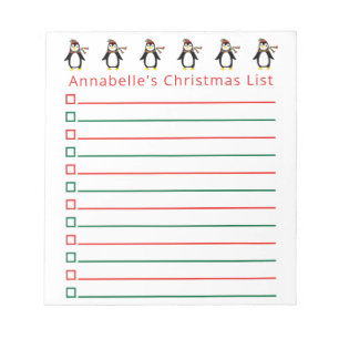 Bloco De Notas Lista de Compro de Pinguins de Natal Personalizar