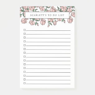Bloco De Notas Lista de Flores Cor-de-Rosa Espelhadas e Desenhada