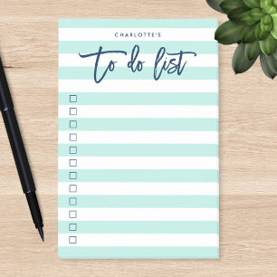 Bloco De Notas Lista de Folhas de Mint & White Strips Azul para F