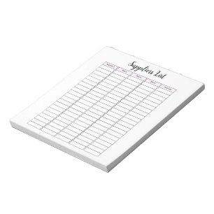 Bloco de notas Lista de Fornecedores de Pequenas E