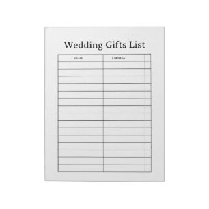 Bloco de Notas Lista de Presentes de Casamento