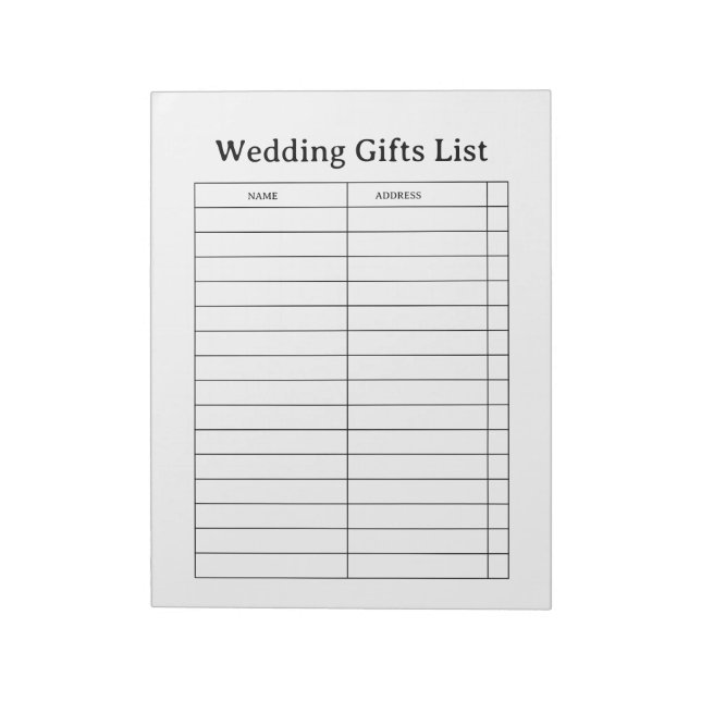 Bloco de Notas Lista de Presentes de Casamento (Invertido)