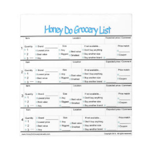 Bloco De Notas Lista de produtos de mercearia de mel.