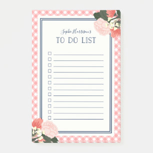 Bloco De Notas Lista de Rosas de Blush Floral Gingham To Do