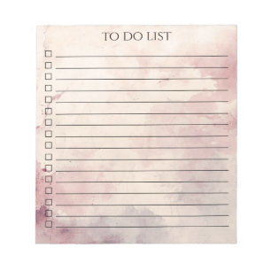 Bloco De Notas Lista de Tarefas Aquarela Rosa Chic Minimalista Mo