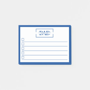 Bloco De Notas Lista de Tarefas Azul Moderna com Monograma 'Pai'