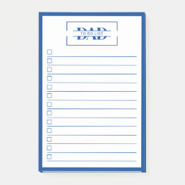 Bloco De Notas Lista de Tarefas Azul Moderna com Monograma 'Pai' 
