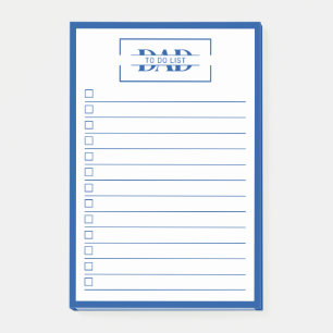 Bloco De Notas Lista de Tarefas Azul Moderna com Monograma 'Pai'