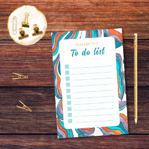 Bloco De Notas Lista de Tarefas Checklist Laranja Azul Retro Groo