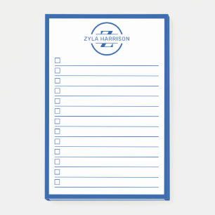 Bloco De Notas Lista de Tarefas com Nome e Monograma Azul Moderno