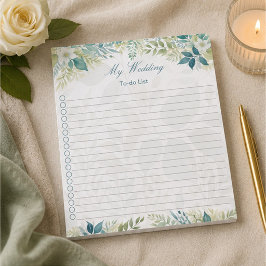 Bloco De Notas Lista de Tarefas de Casamento em Verde Salvia Euca