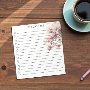 Bloco De Notas Lista de Tarefas de Magnólia em Aquarela Rosa Boho