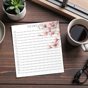 Bloco De Notas Lista de Tarefas de Magnólia em Aquarela Rosa Boho